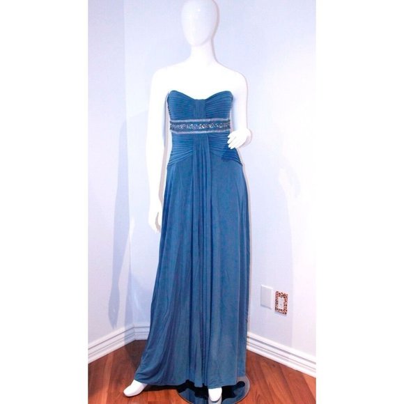 BCBG Blue EVENT Evening GOWN Long DRESS Beaded M - Picture 1 of 2